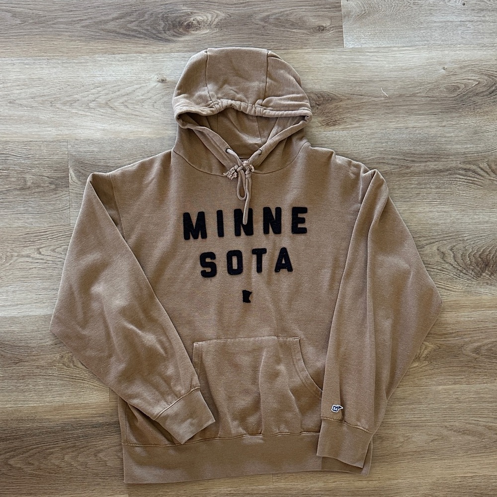 Blue 84 Tan Hoodie with Black Lettering